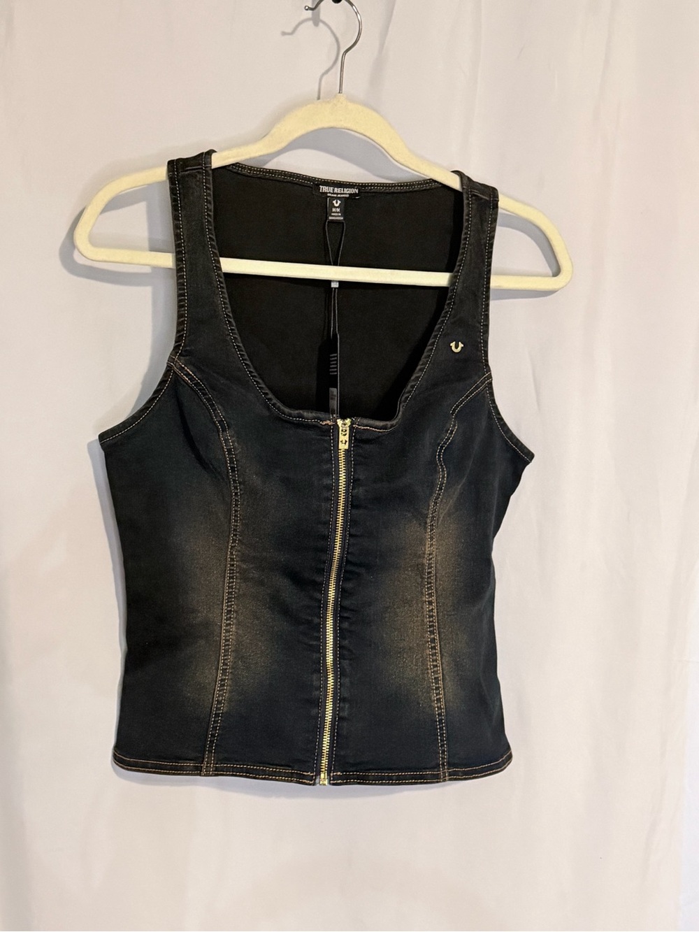 True Religion Black Denim Zip-Front Tank Top
